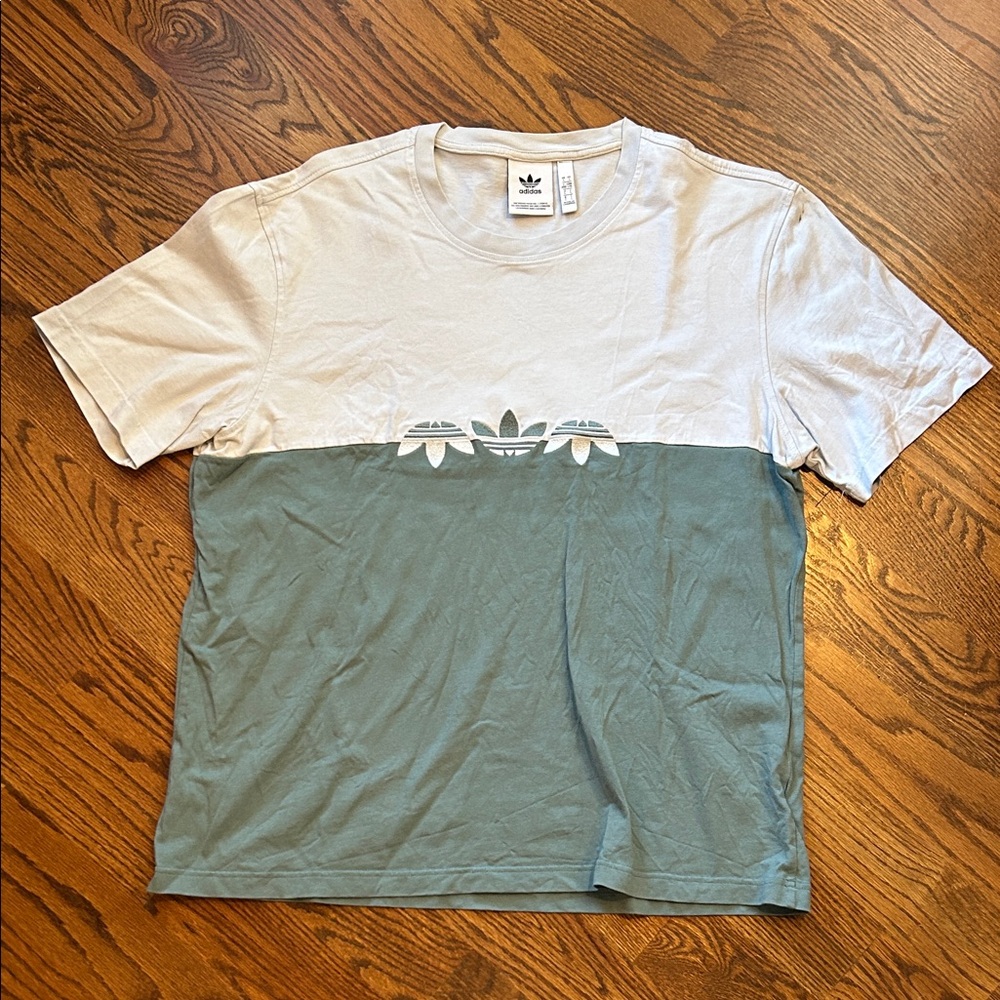 Adidas Men's Short Sleeve Tee - Gray and Green, Size L